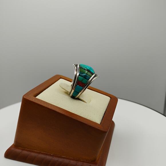 Native American Hopi Turquoise Inlay Ring Size 6.25 - Picture 4 of 8